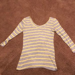 CAbi Grey and Yellow Long Sleeve V Neck